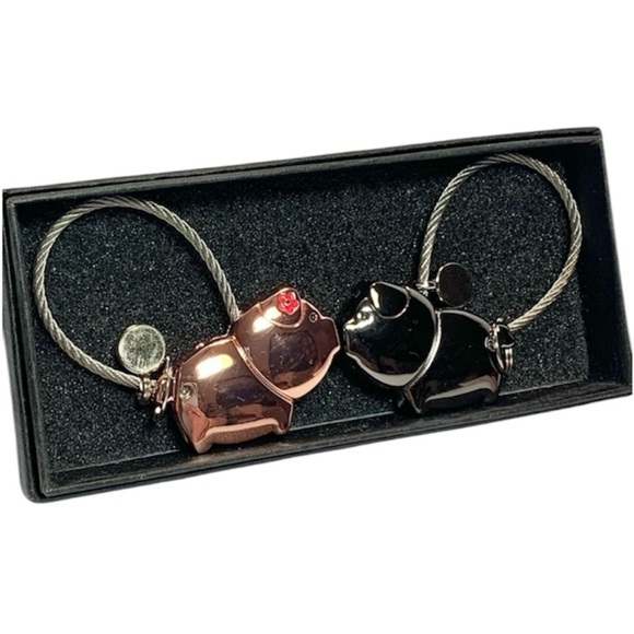 2 Charming Metal Piggies Cord Keychains - Picture 1 of 5